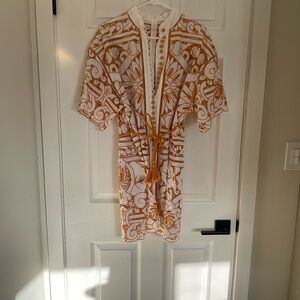 Zimmermann Cream and Orange Embroidered Dress
